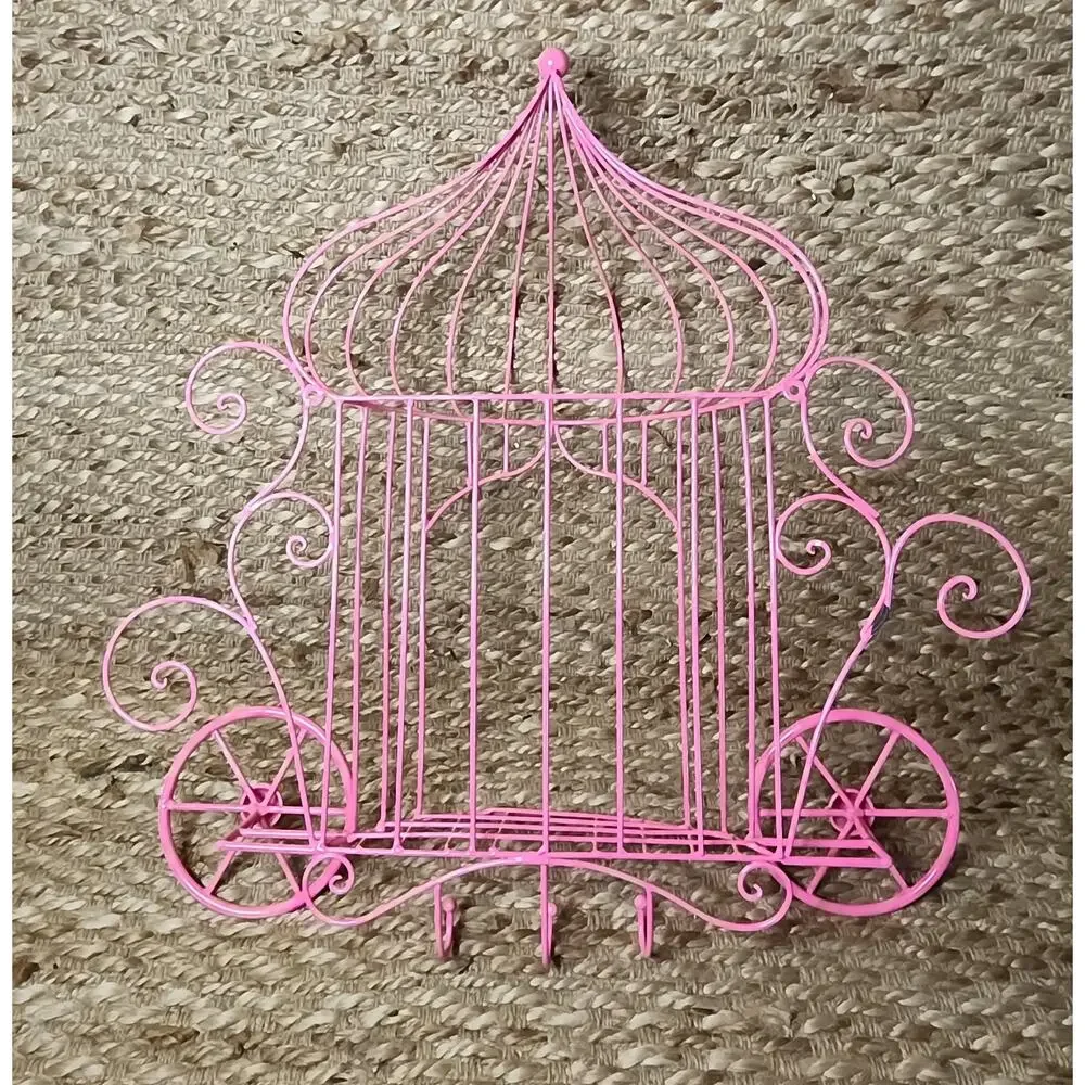 PINK PRINCESS CINDERELLA’S CARRIAGE WIRE WALL SHELF WITH HOOKS 22” HOME DECOR